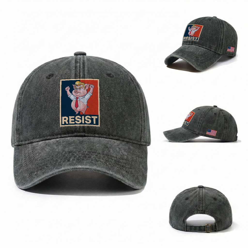Funny Freedom Pig Resistance Movement Political Satire Meme Gift Washed Cotton Baseball Cap TS12 Washed Cap Universal Fit Dark Green Print Your Wear