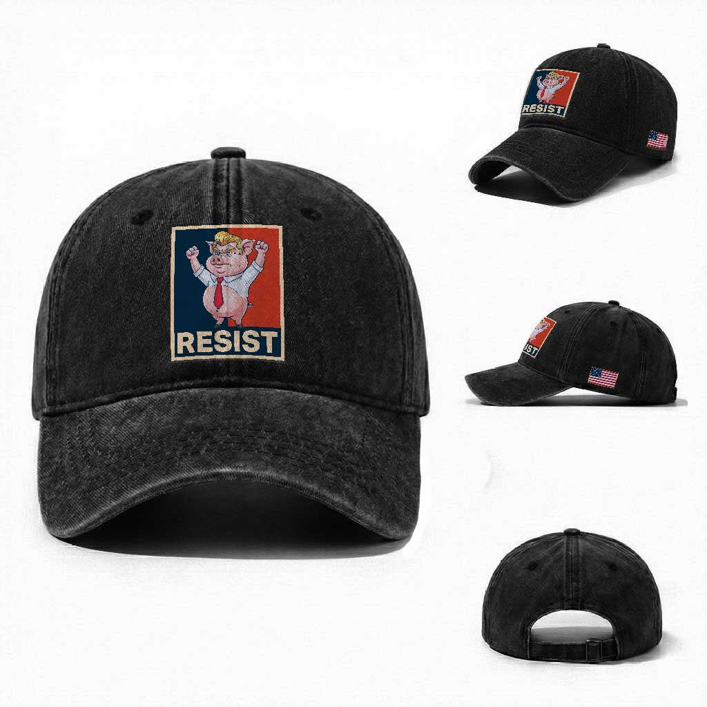 Funny Freedom Pig Resistance Movement Political Satire Meme Gift Washed Cotton Baseball Cap TS12 Washed Cap Universal Fit Black Print Your Wear