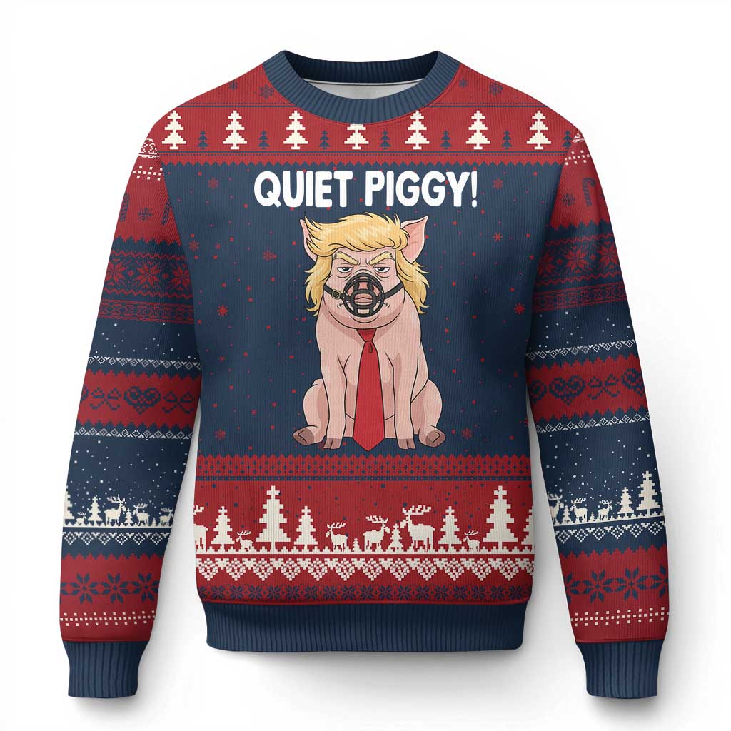 Quiet Quiet Piggy Ugly Christmas Sweater Funny Sarcastic Political Anti Authoritarian TS12 Navy Red Print Your Wear