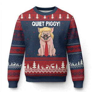 Quiet Quiet Piggy Ugly Christmas Sweater Funny Sarcastic Political Anti Authoritarian TS12 Navy Red Print Your Wear