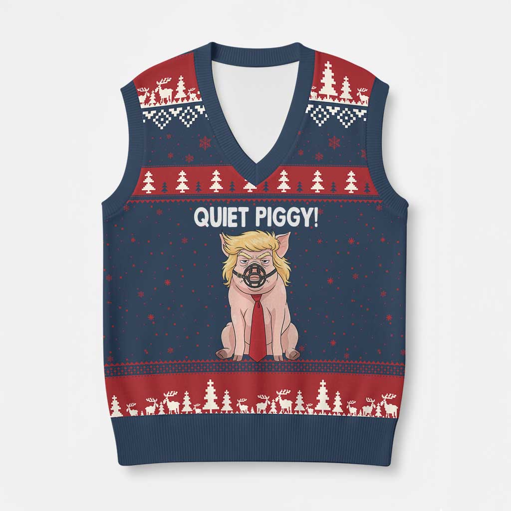 Quiet Quiet Piggy V-Neck Knit Sweater Vest Funny Sarcastic Political Anti Authoritarian TS12 Navy Red Print Your Wear