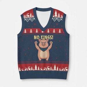 No Kings Pig V-Neck Knit Sweater Vest Resistance Movement Anti Authoritarian Gift TS12 Navy Red Print Your Wear