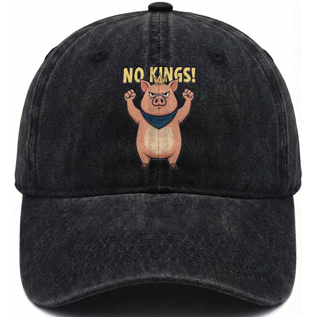 No Kings Pig Washed Cotton Baseball Cap Resistance Movement Anti Authoritarian Gift TS12 Print Your Wear