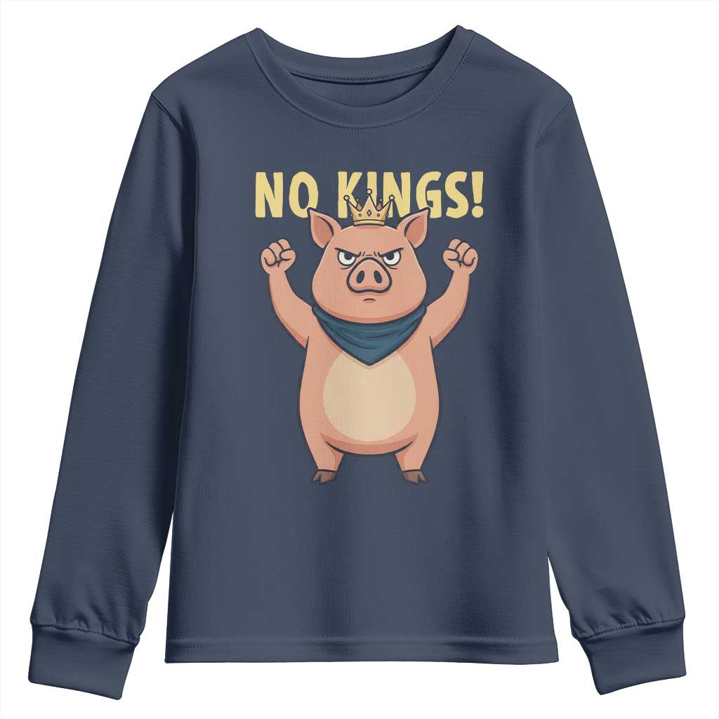 No Kings Pig Youth Sweatshirt Resistance Movement Anti Authoritarian Gift TS12 Navy Print Your Wear
