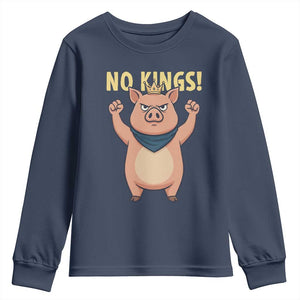 No Kings Pig Youth Sweatshirt Resistance Movement Anti Authoritarian Gift TS12 Navy Print Your Wear