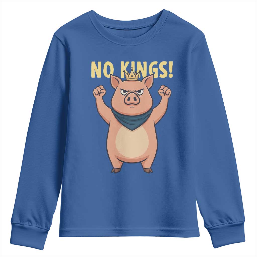 No Kings Pig Youth Sweatshirt Resistance Movement Anti Authoritarian Gift TS12 Royal Blue Print Your Wear