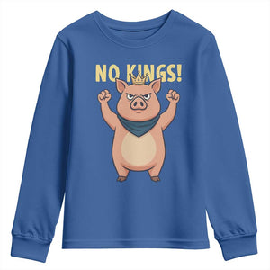 No Kings Pig Youth Sweatshirt Resistance Movement Anti Authoritarian Gift TS12 Royal Blue Print Your Wear