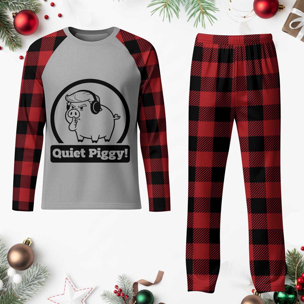 Funny Quiet Quiet Piggy Meme Plaid Pajama Set Anti Fascist Political Parody Gift - Print Your Wear