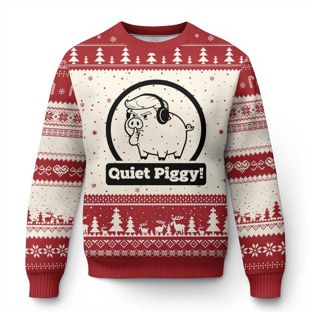 Funny Quiet Quiet Piggy Meme Ugly Christmas Sweater Anti Fascist Political Parody Gift TS12 Beige Red Print Your Wear