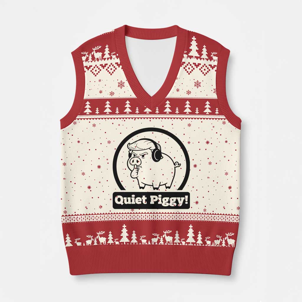 Funny Quiet Quiet Piggy Meme V-Neck Knit Sweater Vest Anti Fascist Political Parody Gift TS12 Beige Red Print Your Wear
