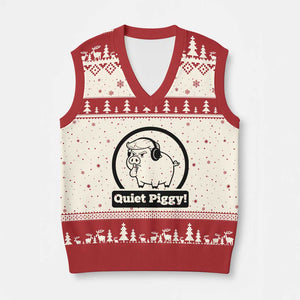 Funny Quiet Quiet Piggy Meme V-Neck Knit Sweater Vest Anti Fascist Political Parody Gift TS12 Beige Red Print Your Wear
