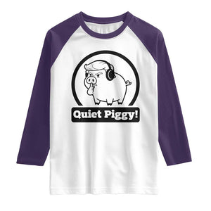 Funny Quiet Quiet Piggy Meme Raglan Shirt Anti Fascist Political Parody Gift TS12 White Purple Print Your Wear