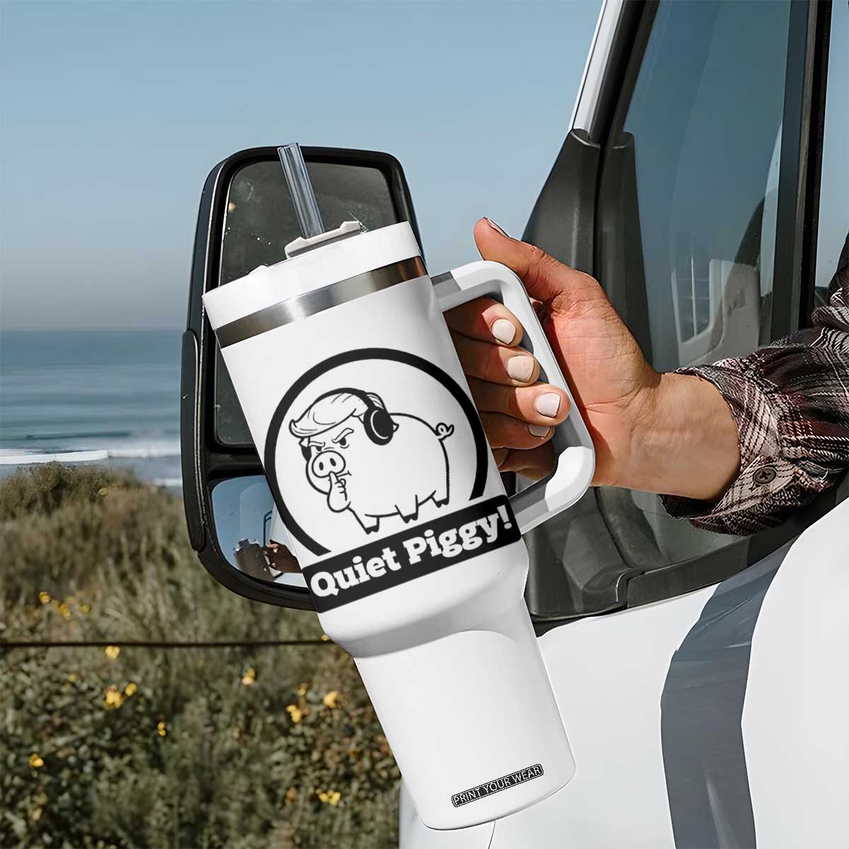 Funny Quiet Quiet Piggy Meme Tumbler With Handle Anti Fascist Political Parody Gift TS12 Print Your Wear