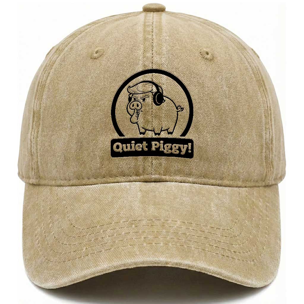 Funny Quiet Quiet Piggy Meme Washed Cotton Baseball Cap Anti Fascist Political Parody Gift TS12 Print Your Wear