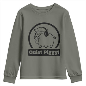 Funny Quiet Quiet Piggy Meme Youth Sweatshirt Anti Fascist Political Parody Gift TS12 Military Green Print Your Wear