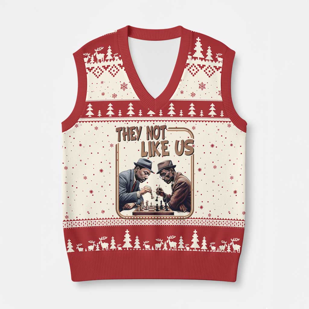 MLK And Malcolm X V-Neck Knit Sweater Vest They Not Like Us Revolutionary Leaders TS12 Beige Red Print Your Wear