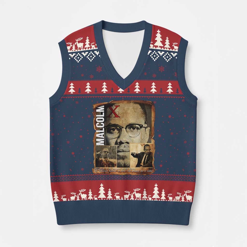 Education Is The Passport To The Future V-Neck Knit Sweater Vest Malcolm X Quote TS12 Navy Red Print Your Wear