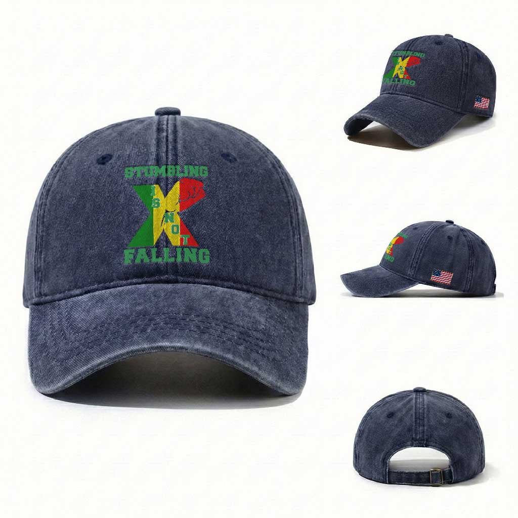 Stumbling Is Not Falling Washed Cotton Baseball Cap African American Black History Month TS12 Washed Cap Universal Fit Navy Print Your Wear