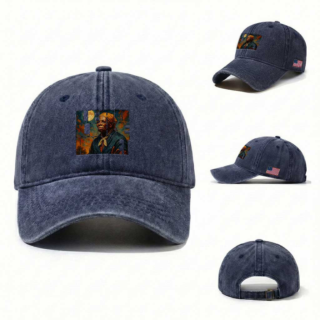 Lead Like Harriet Washed Cotton Baseball Cap Black History Month Juneteenth Quote TS12 Washed Cap Universal Fit Navy Print Your Wear