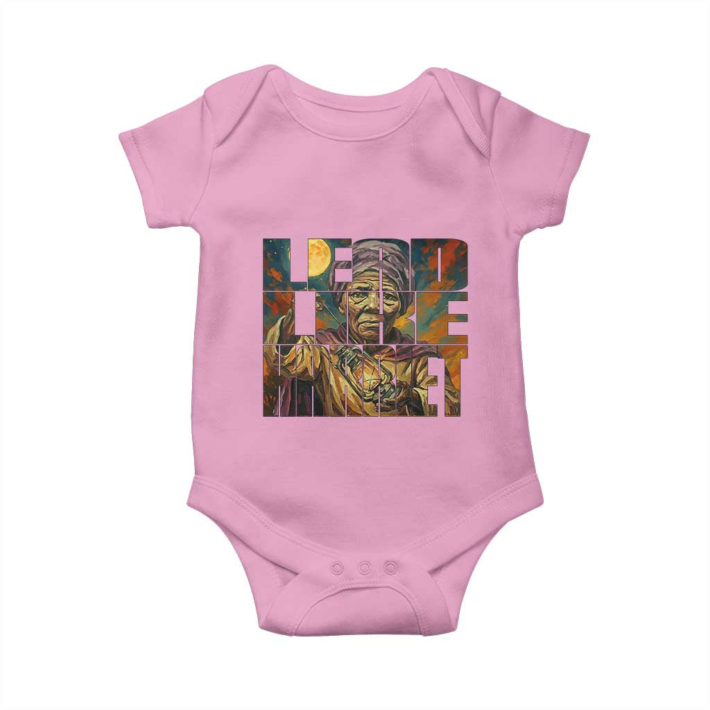 Lead Like Harriet Baby Onesie Black Women Leadership Quote TS12 Light Pink Print Your Wear