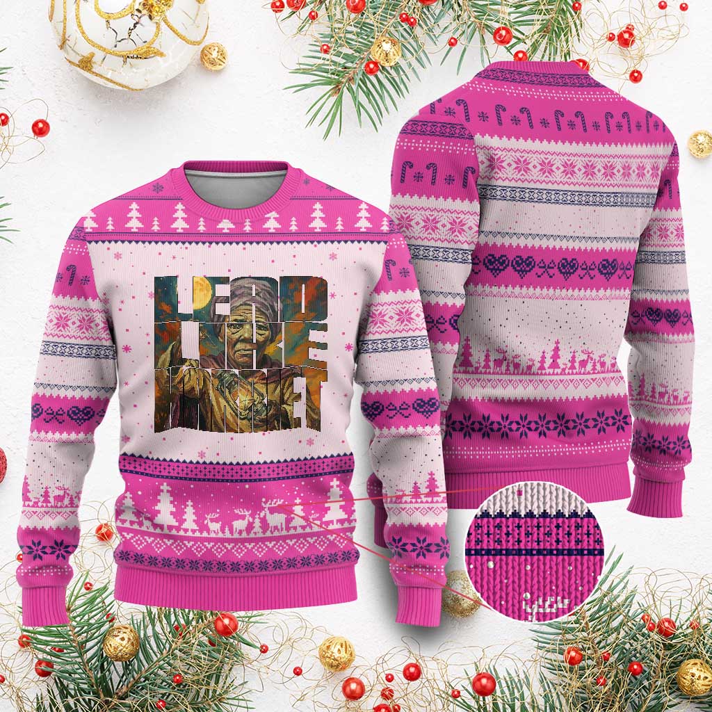Lead Like Harriet Ugly Christmas Sweater Black Women Leadership Quote TS12 Hot Pink Print Your Wear