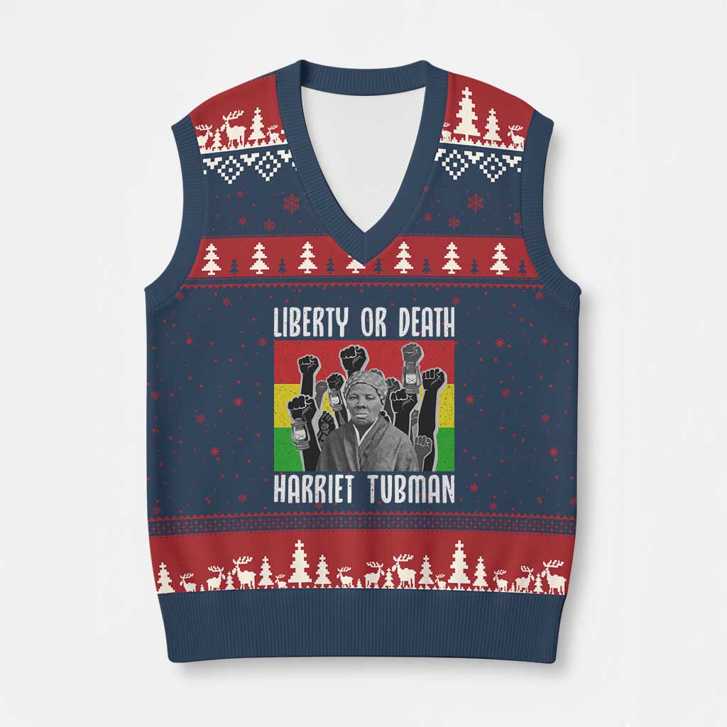 Harriet Tubman V-Neck Knit Sweater Vest Liberty Or Death Women Empowerment Quote TS12 Navy Red Print Your Wear