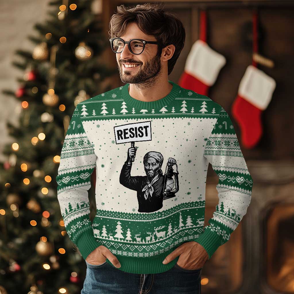 Harriet Tubman Says Resist Ugly Christmas Sweater Women Empowerment Quote TS12 Beige Green Print Your Wear