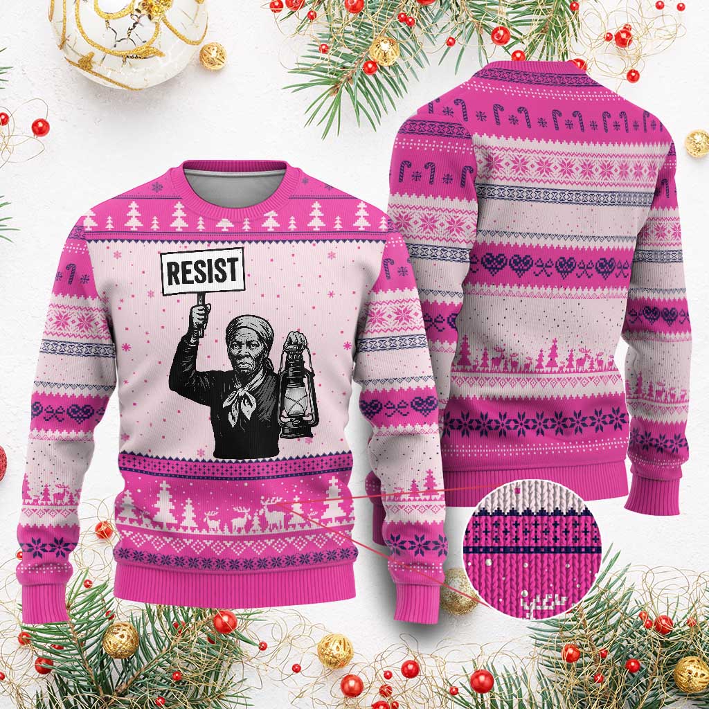 Harriet Tubman Says Resist Ugly Christmas Sweater Women Empowerment Quote TS12 Hot Pink Print Your Wear
