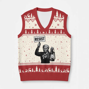 Harriet Tubman Says Resist V-Neck Knit Sweater Vest Women Empowerment Quote TS12 Beige Red Print Your Wear