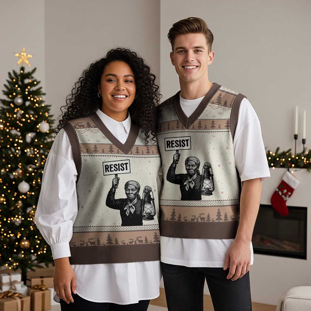Harriet Tubman Says Resist V-Neck Knit Sweater Vest Women Empowerment Quote TS12 Mocha Mousse Print Your Wear