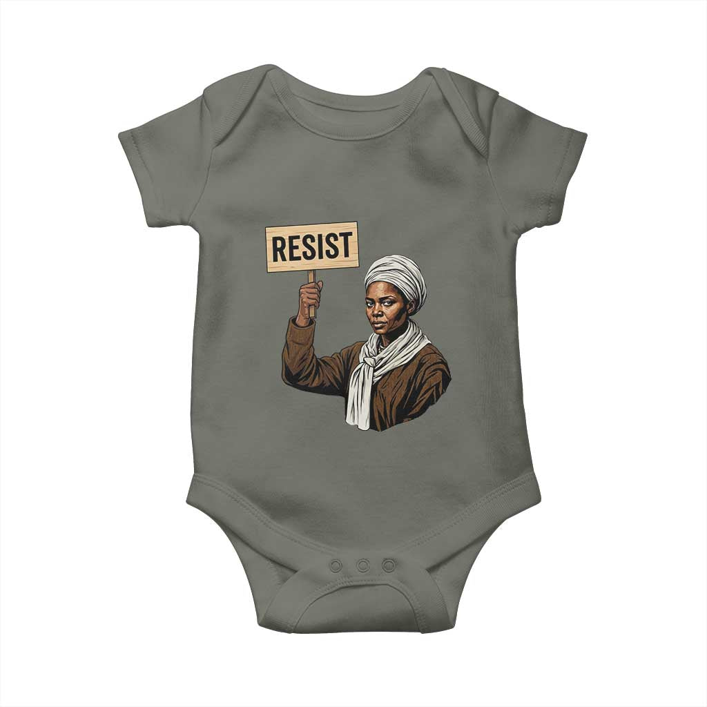 Funny Harriet Tubman Says Resist Baby Onesie Black Pride Inspiration Gift TS12 Military Green Print Your Wear