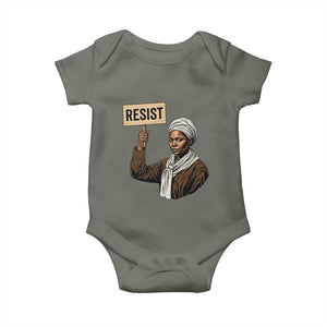 Funny Harriet Tubman Says Resist Baby Onesie Black Pride Inspiration Gift TS12 Military Green Print Your Wear
