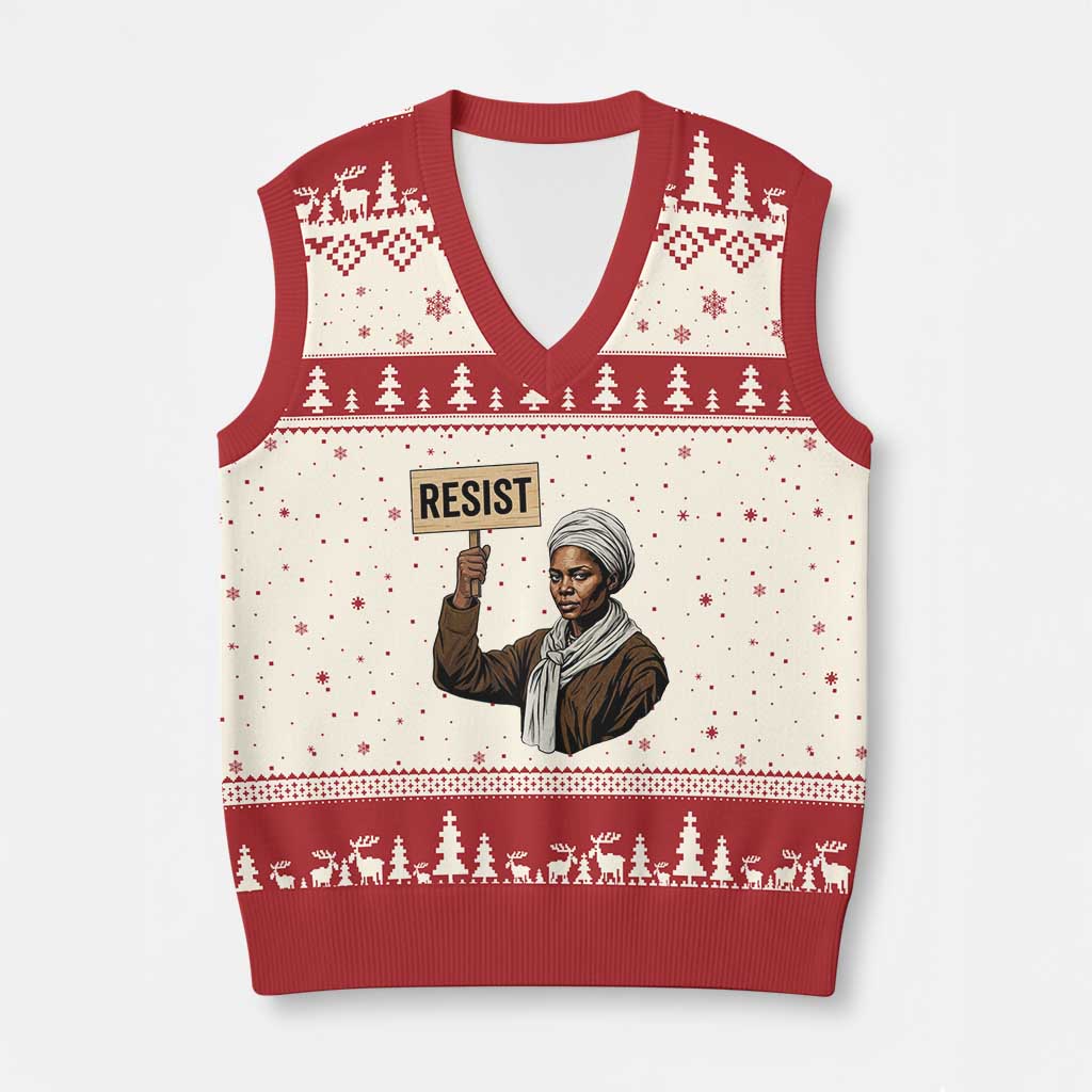 Funny Harriet Tubman Says Resist V-Neck Knit Sweater Vest Black Pride Inspiration Gift TS12 Beige Red Print Your Wear