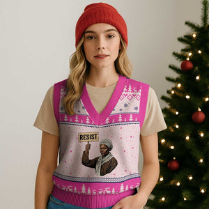 Funny Harriet Tubman Says Resist V-Neck Knit Sweater Vest Black Pride Inspiration Gift TS12 Hot Pink Print Your Wear