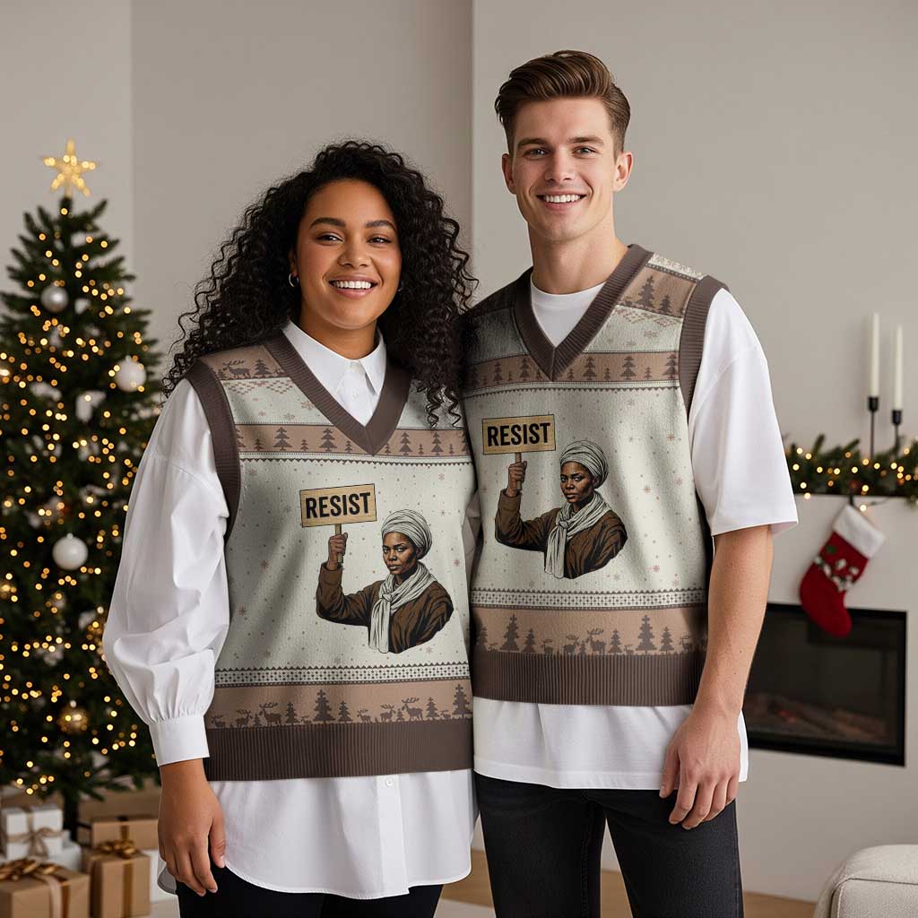 Funny Harriet Tubman Says Resist V-Neck Knit Sweater Vest Black Pride Inspiration Gift TS12 Mocha Mousse Print Your Wear