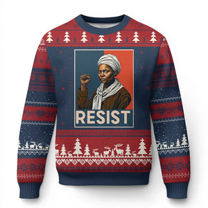 Funny Harriet Tubman Says Resist Ugly Christmas Sweater Strong Black Woman Leader TS12 Navy Red Print Your Wear