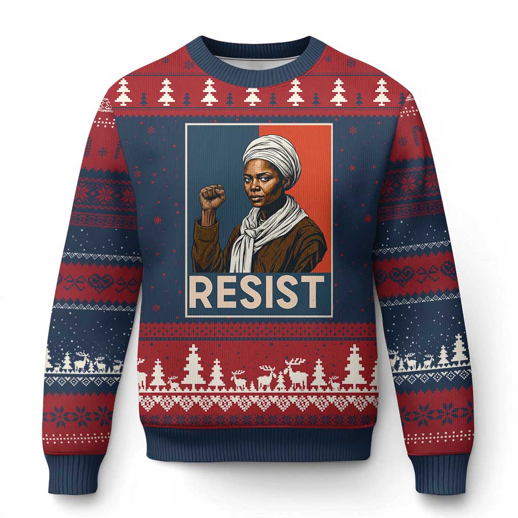 Funny Harriet Tubman Says Resist Ugly Christmas Sweater Strong Black Woman Leader TS12 Navy Red Print Your Wear