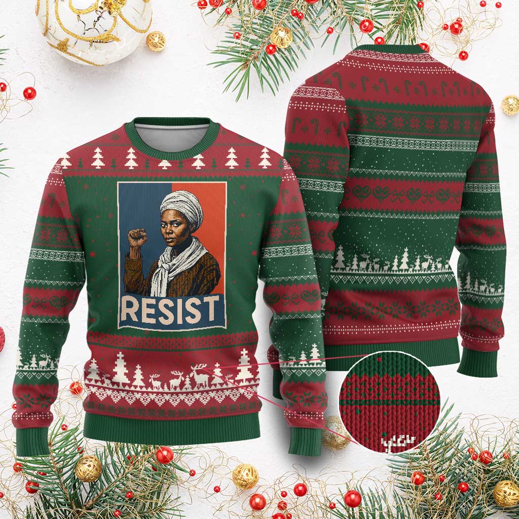 Funny Harriet Tubman Says Resist Ugly Christmas Sweater Strong Black Woman Leader TS12 Red Green Print Your Wear