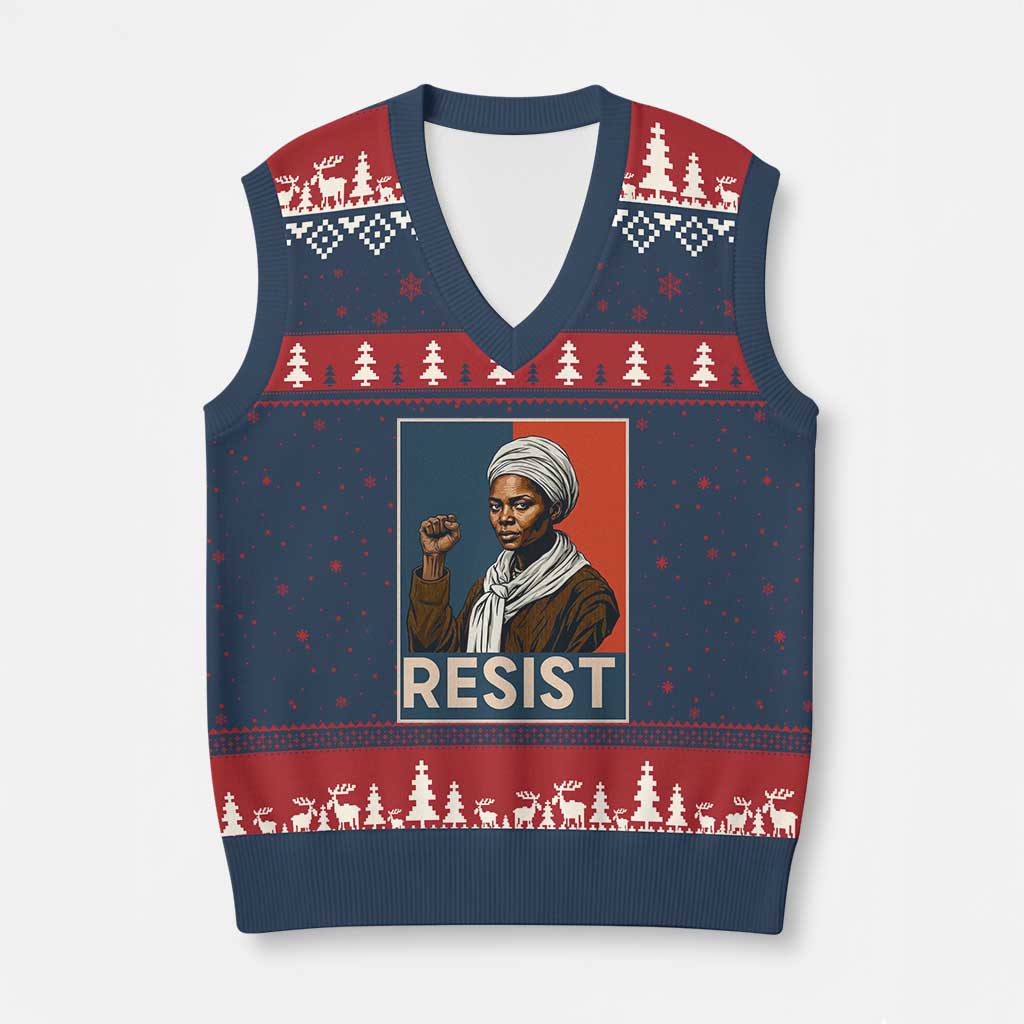 Funny Harriet Tubman Says Resist V-Neck Knit Sweater Vest Strong Black Woman Leader TS12 Navy Red Print Your Wear