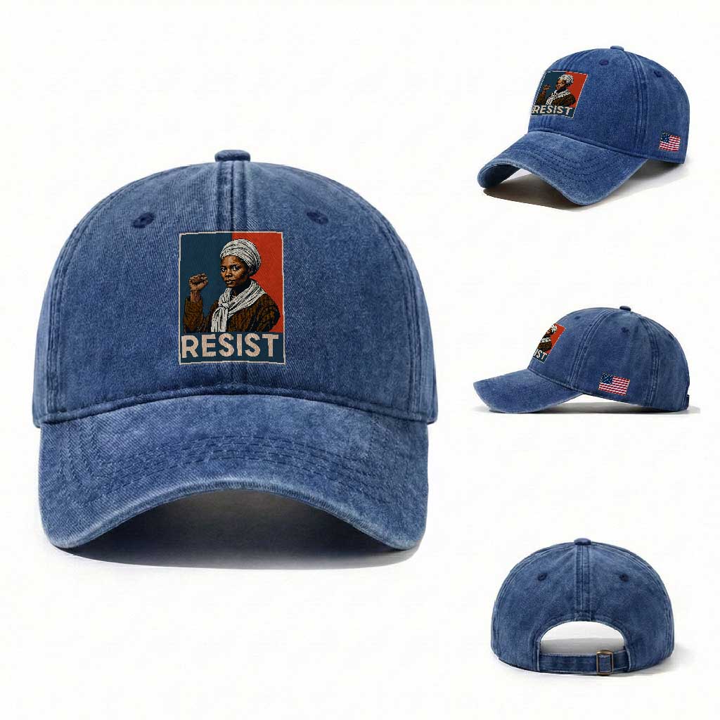 Funny Harriet Tubman Says Resist Washed Cotton Baseball Cap Strong Black Woman Leader TS12 Washed Cap Universal Fit Royal Blue Print Your Wear