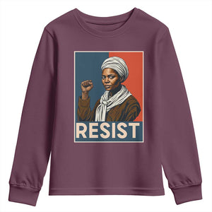 Funny Harriet Tubman Says Resist Youth Sweatshirt Strong Black Woman Leader TS12 Maroon Print Your Wear