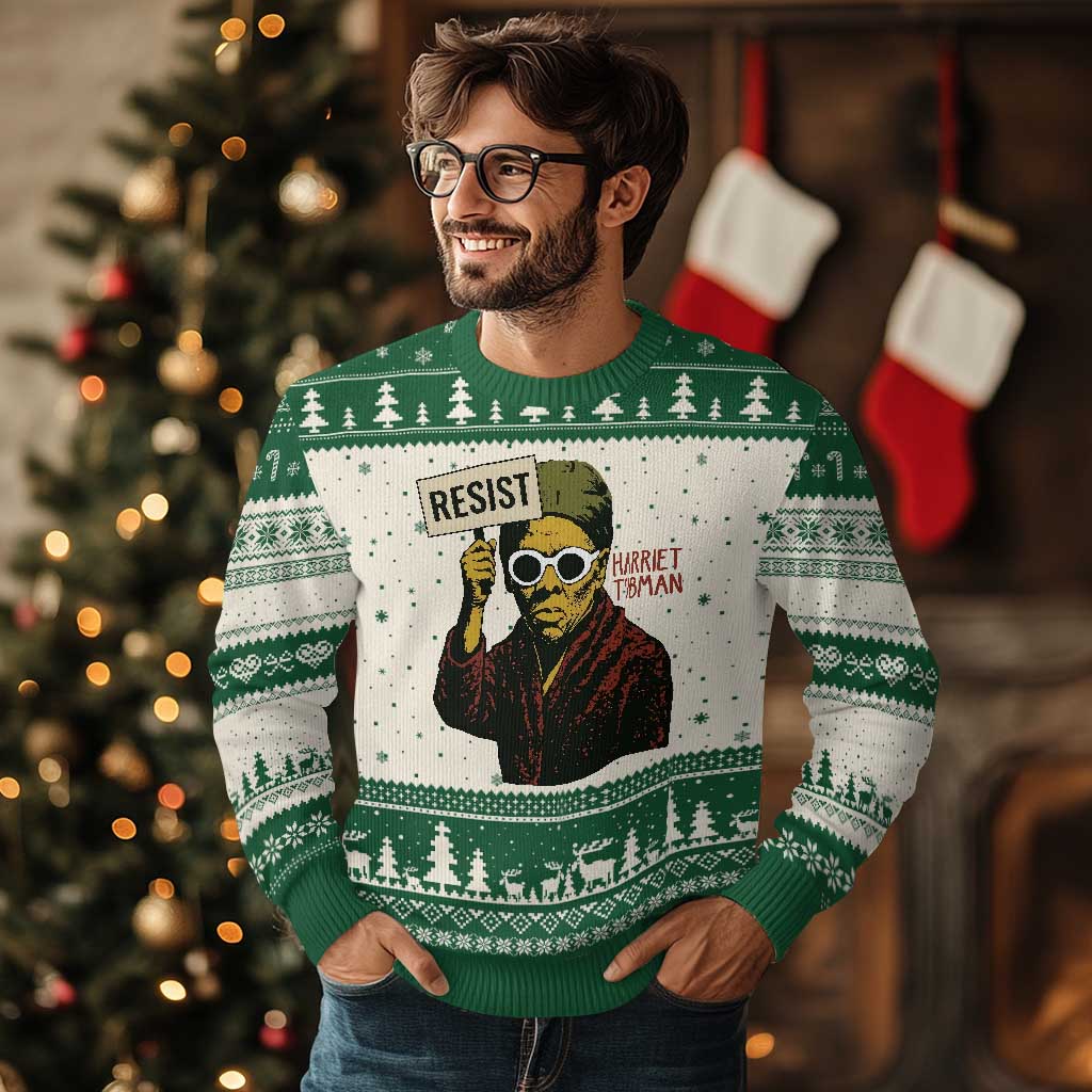 Funny Harriet Tubman Says Resist Ugly Christmas Sweater Female Empowerment History Gift TS12 Beige Green Print Your Wear