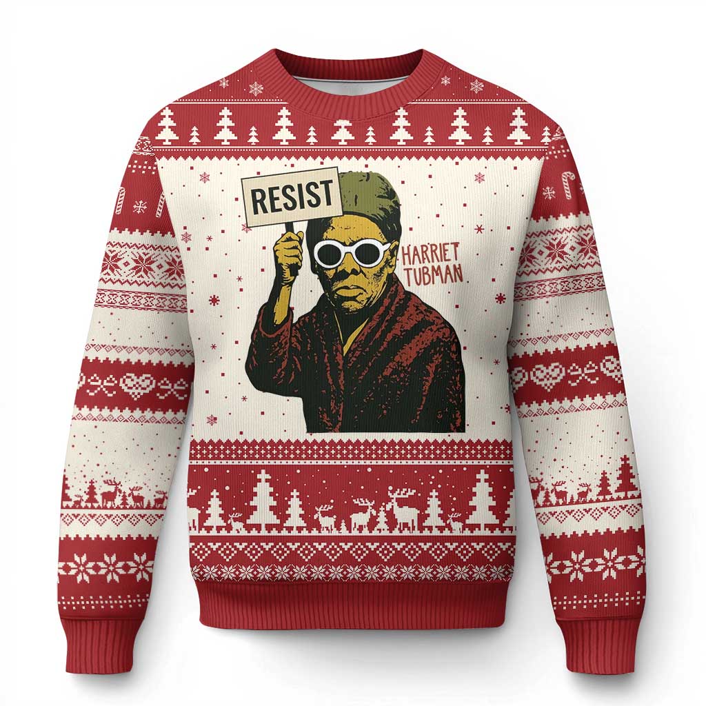 Funny Harriet Tubman Says Resist Ugly Christmas Sweater Female Empowerment History Gift TS12 Beige Red Print Your Wear
