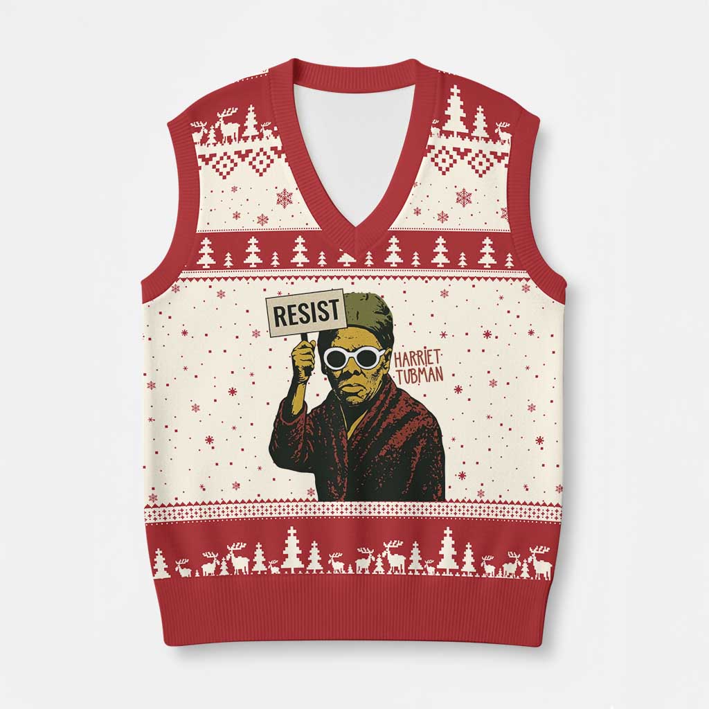 Funny Harriet Tubman Says Resist V-Neck Knit Sweater Vest Female Empowerment History Gift TS12 Beige Red Print Your Wear