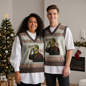 Funny Harriet Tubman Says Resist V-Neck Knit Sweater Vest Female Empowerment History Gift TS12 Mocha Mousse Print Your Wear