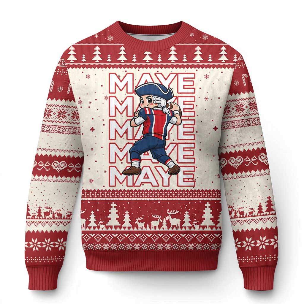 Funny NE Football Fan Gift Ugly Christmas Sweater Maye Lover TS12 Beige Red Print Your Wear