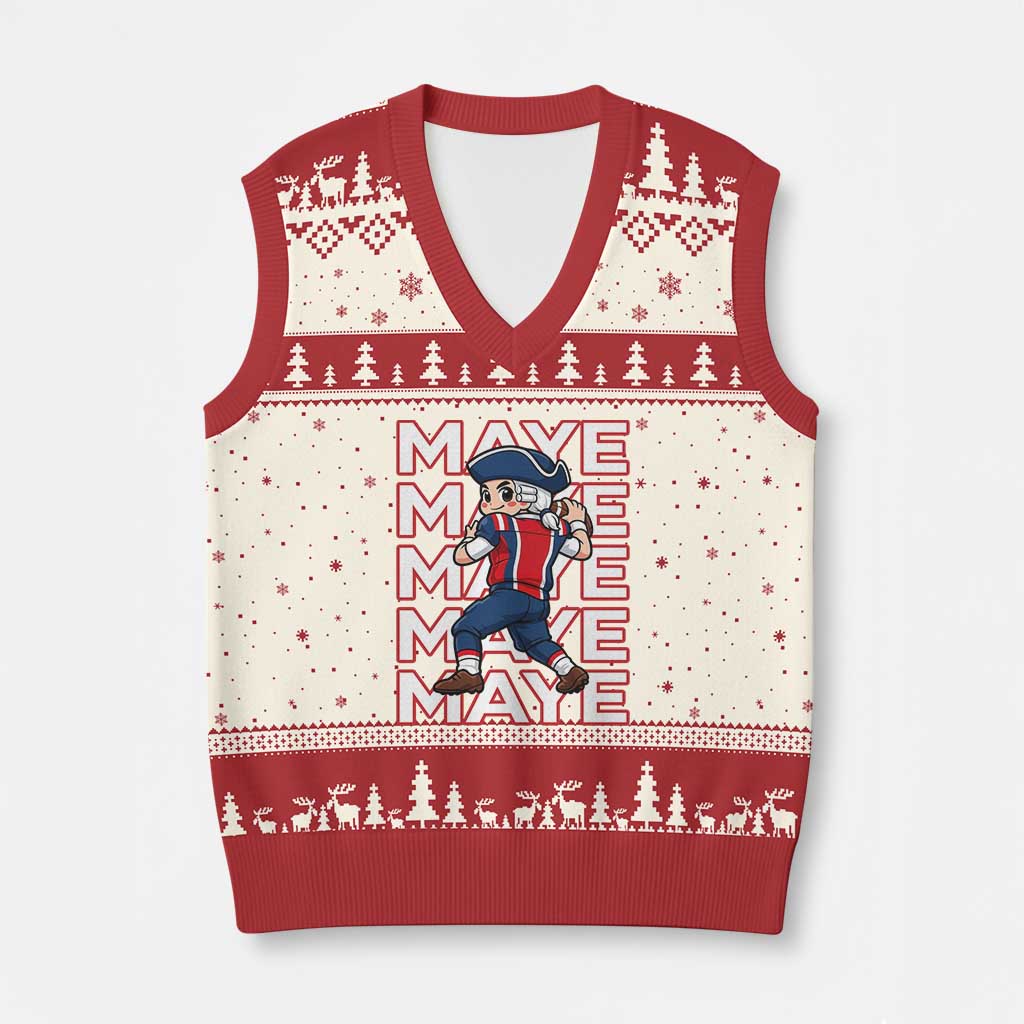 Funny NE Football Fan Gift V-Neck Knit Sweater Vest Maye Lover TS12 Beige Red Print Your Wear