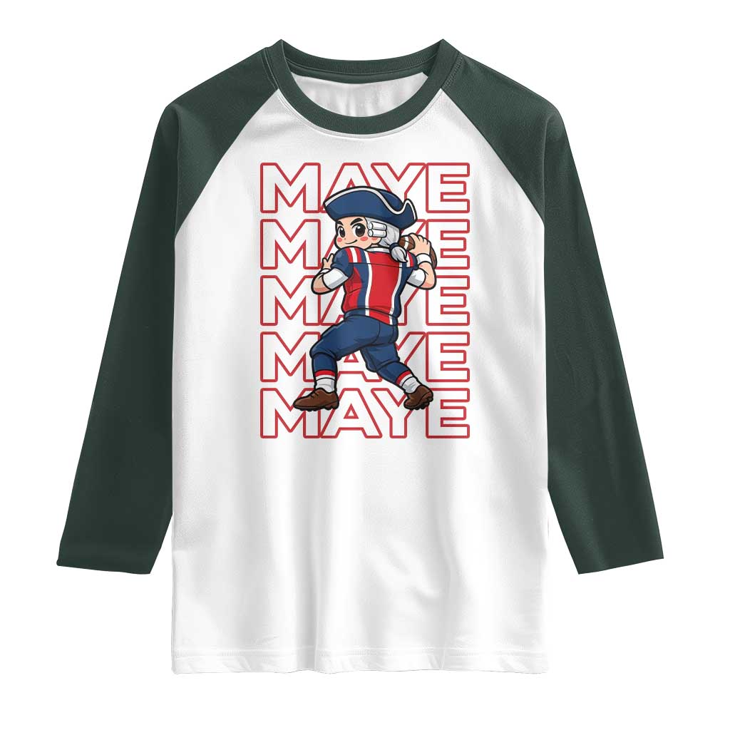 Funny NE Football Fan Gift Raglan Shirt Maye Lover TS12 White Dark Forest Green Print Your Wear