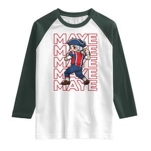 Funny NE Football Fan Gift Raglan Shirt Maye Lover TS12 White Dark Forest Green Print Your Wear