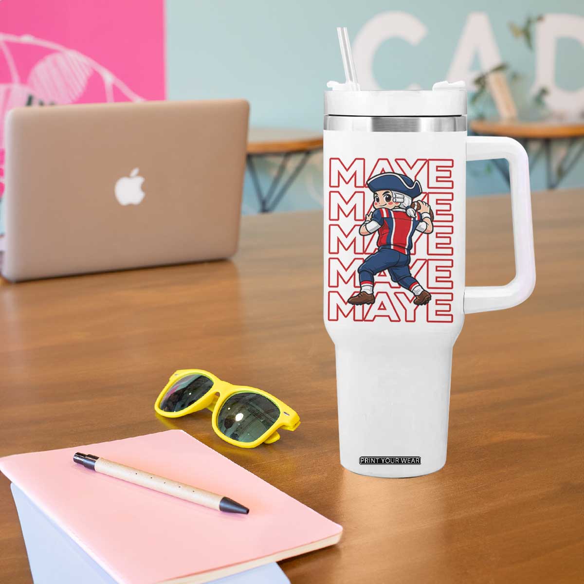 Funny NE Football Fan Gift Tumbler With Handle Maye Lover TS12 Print Your Wear